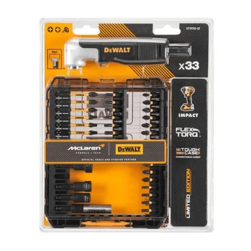 Limitovaná Dewalt/McLaren sada bitů s pravouhlým nástavcem DT70782