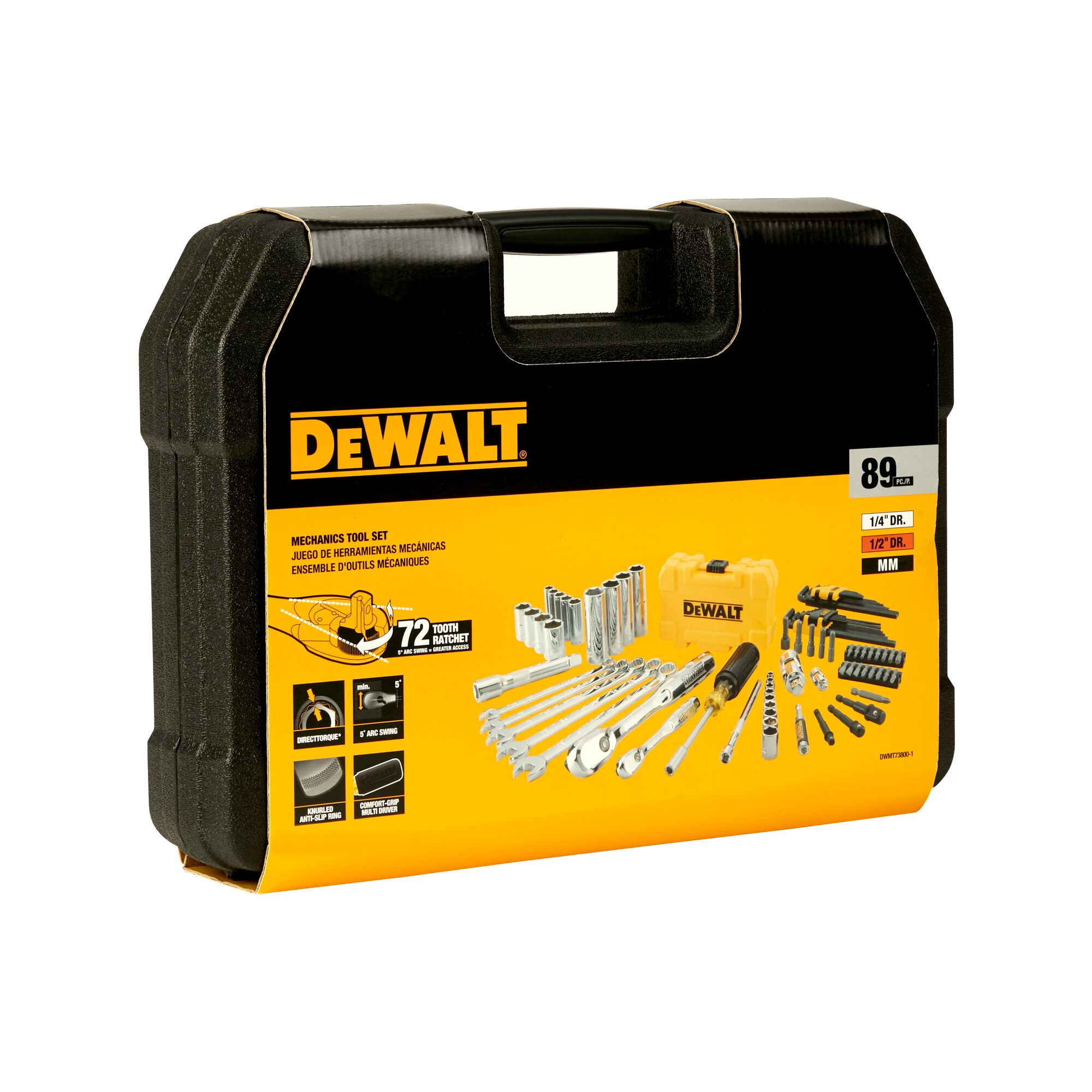 89 dílna sada hlavic a příslušenství s ráčnou 1/4" a 1/2" Dewalt DWMT73800-1